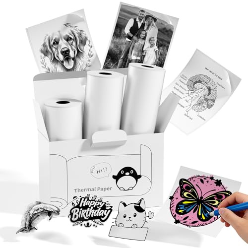Memoking Black on White 10-Years Sticker Paper Compatible for T02/M02/Q02E/T02 Pro/D20 Sticker Printer Print Pods Mini Printer, Thermal Sticky Paper 50mmx3.5m for Journal Texts Study Note DIY, 3 Roll