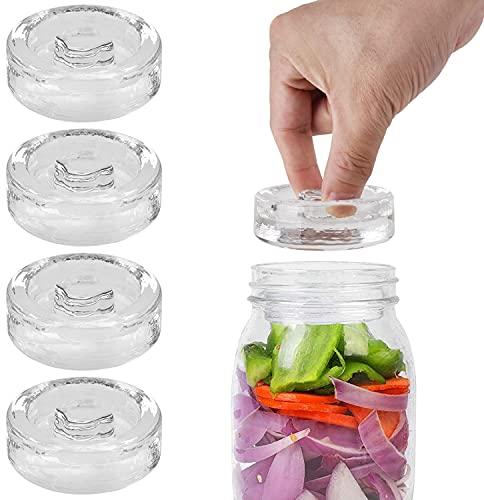 Set of 4 Pack Glass Fermentation Weights with Easy Grip Handles for Sauerkraut Kimchi Pickles Preservation Canning Wide Mouth Mason Jars