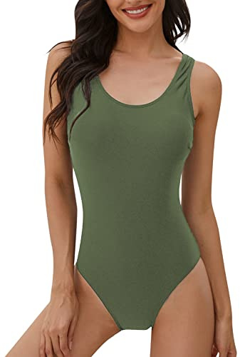 heekpek One Piece Swimsuit Women Tummy Control Swimsuit High Waisted Women Swimming Costume Vintage Swimsuits Swimwear, Green, Size XL
