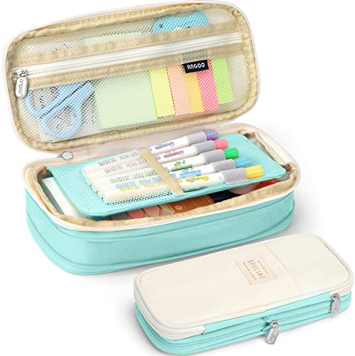 KPX Big Capacity Pencil Pen Case Bag with Zipper Office College School Storage Large Capacity Bag Pouch Holder Box Organizer Colorful (Cyan)