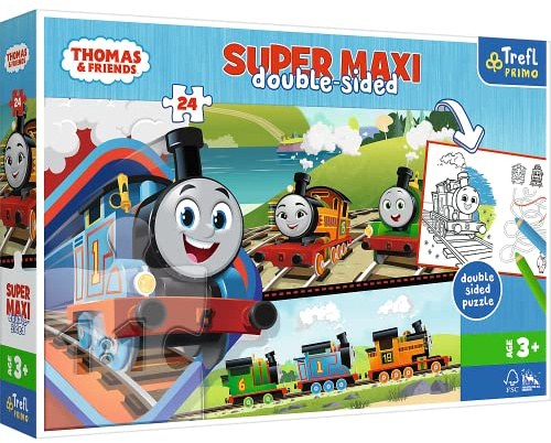 Trefl Primo - Thomas & Friends, Thomas und Seine Freunde - 3 in 1: Puzzle 24 große Elemente, Malbuch, Ausmalspiel, Ausmalpuzzle mit Märchenfiguren, Spaß für Kinder ab 3 Jahren