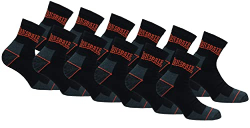 Lonsdale Paires Chaussettes Quarter de Travail - Hauteur Cheville Chaussures Sécurité Pointe Talon Renforcés Coton éponge Noir