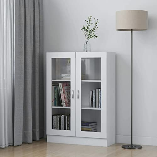 Keketa Vitrinenschrank Bücherschrank Aktenschrank Vitrine Schrank Büroschrank Standvitrine mit 3 Fächern Bücherregal Schrank für Wohnzimmer Büro Weiß 82,5x30,5x115 cm