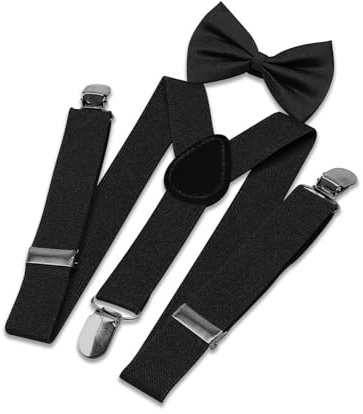 Rumyve Kids Boys Girls Brace Bow Tie,Adjustable Clip Elastic Sling and Bow tie, Sling Elastic Y Shape Adjustable with Clip and Bow, Kids 1-10 Years Old(Black)