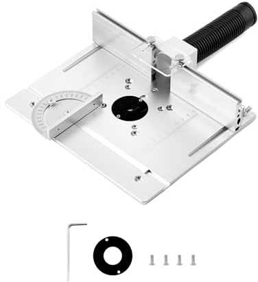 QWORK® Frästisch Einlegeplatte Set, Aluminium Befestigungsplatte mit Gehrungslehre für Oberfräsentisch, Gravur-Hilfswerkzeug für die meisten Elektrischen Trimm- und Graviermaschinen