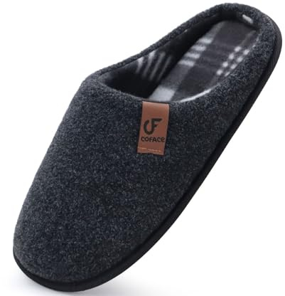COFACE Mens Cozy Memory Foam Scuff Slippers Casual Slip On Warm House Indoor/Outdoor Shoes Felt Sandal Slippers size 9 Black