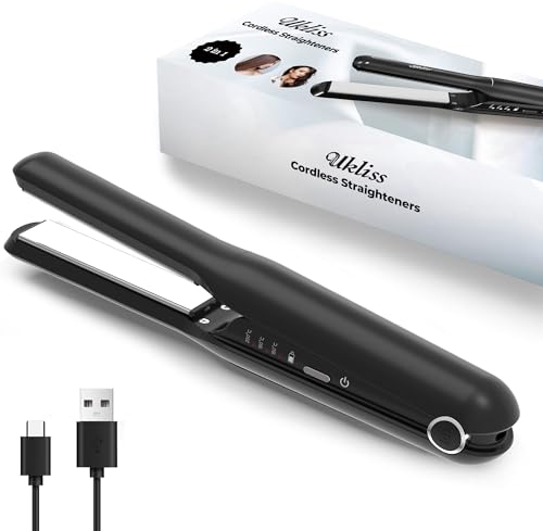 UKLISS Mini Lisseur,fer a Lisser 2 en 1, Sans Fil Lisseur de Voyage, 3 Température, Portable Fer a Lisser avec Chargement USB, Lisseur Boucleur pour Vacances, Voyages, Camping