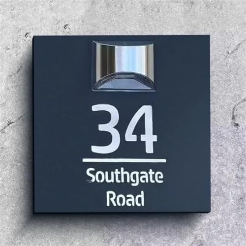 Numero civico solare a LED personalizzato con numero civico a energia solare, cartello personalizzato con numero civico 3D, cartello con indirizzo per case (25 x 25 cm, nero (argento))