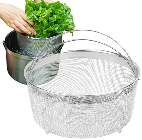 Duroecsain Colador de acero inoxidable, coladores de alimentos | Colador de verduras de metal - Cesta de vapor para verduras con mango y pie de base, cesta de drenaje de cocina para estufa