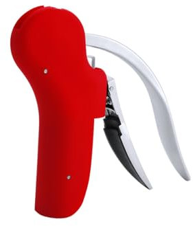 Pincho Sacacorchos - Abridor de Botellas de Vino con Cortador de Lámina Integrado con palanca vertical (Rojo)