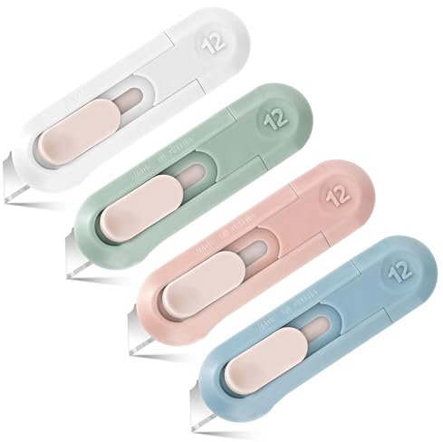4 Stück Klein Utility Messer, Mini Box Cutter, Mini Gebrauchsmesser Tragbares, Cutter Einziehbares Universalmesser Schreibwaren Messer für Umschlag Paket Papierschnitt, Schachtel Oder Verpackung