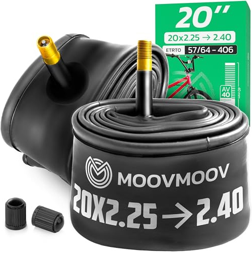 MOOVMOOV Slang 20 Tum - Passar Däck 20x2.25, 20x2.30, 20x2.35, 20x2.40 med ETRTO 54-406 till 64-406 - Schrader-ventil - 2-pack - För Cykel, BMX m.m.