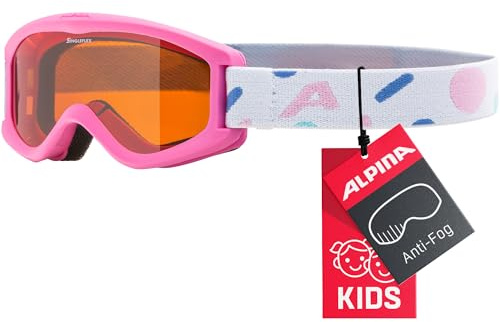 ALPINA CARVY 2.0 – dimfria, extremt robusta och okrossbara skidglasögon med 100 procent UV-skydd, extra liten passform för barn, rosa konfetti matt