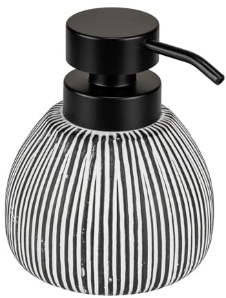 WENKO Seifenspender Mod. Pascoli eleganter freistehender Keramikspender für Badezimmer 0,5 l schwarz-weiß strukturiert 11 x 13 x 12 cm Keramik Kunststoff