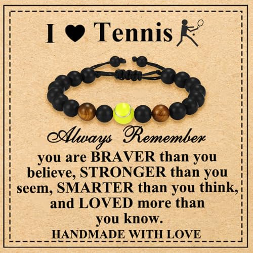 Esmoly Bracelet Homme Bracelet Pierres Naturelles Football/Basketball/Tennis/Volleyball/Baseball Cadeau Homme Garçon (Tennis)