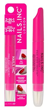 Nails Inc File, Edit, Delete Stylo correcteur 3 en 1, repousse-cuticules, façonneur d'ongles, dissolvant de vernis à ongles, pointe pointue de précision, nettoyage facile, pointes de stylo fines