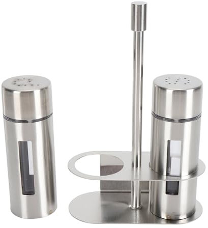 RASTKY 2 Pezzi Premium 304 Shaker in Acciaio Inossidabile Set con Finestra Trasparente Ed Elegante Supporto Base, Contenitore di Spezie per Casa, Ristoranti, Zucchero, Condimento e Bottiglie
