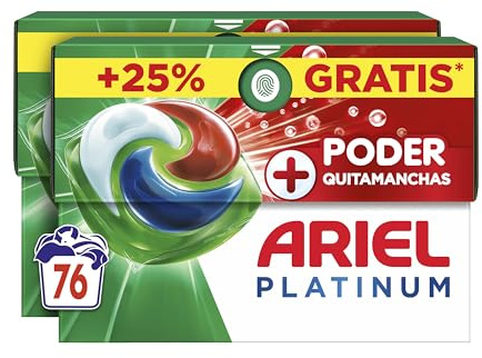 ARIEL PODS Platinum Detergente Lavadora Liquido 76 Capsulas/Pastillas, Jabon Extra Poder Quitamanchas, Limpieza Profunda