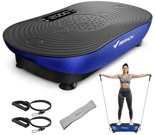 MERACH Vibration Plate Exercise Machine, Vibrating Platform for Lymphatic Drainage Weight Loss Muscle Activation, Full Body Home Exercise Equipment with LED Touch Screen Bluetooth Pull Cord