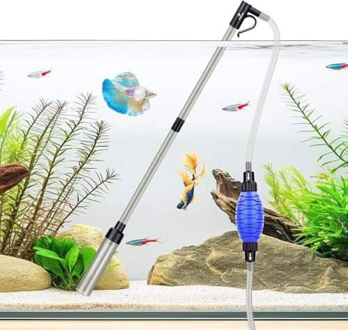 Fishnanny Fish Tank Gravel Cleaner & Manual Aquarium Syphon – 80GPH Adjustable Flow Aquarium Vacuum Gravel Cleaner for Water Changer, Sand Washing, Dirt Removal, Fish Tank Cleaning Kit with Hose