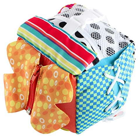getuse Jouet d'apprentissage Fermeture Éclair Boucle Dentelle pour Enfants 2+ Ans - Cube Tissu 14cm (5.5 Pouces)