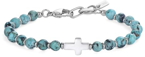 GAVU Bracelet Turquoise Africaine Homme, Bracelet Croix Acier Inoxydable Homme, Cadeau Confirmation