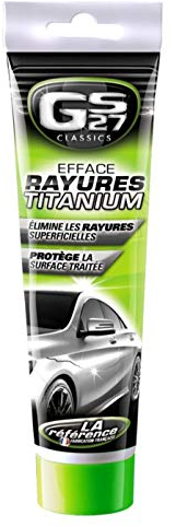 GS27 - Efface Rayures Titanium - Élimine les Rayures Superficielles - Compatible Toutes Peintures (Sauf Mates) - Finition Brillante - Application Facile - Fabriqué en France - 150g