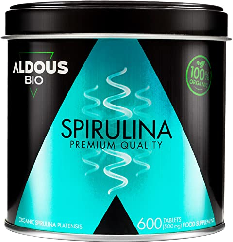 Bio Spirulina Tabletten - 600 Tabletten, Hochdosiert, 3000mg pro Tagesdosis - 100% Natürlich Sättigend - DETOX - Vegan Protein - Antioxidans - Energie Booster - Plastikfrei - ALDOUS