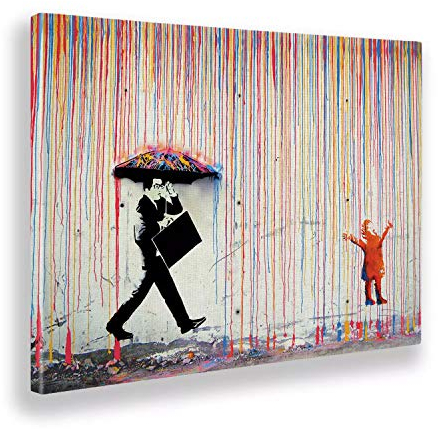 Giallobus - Gemälde - Banksy - Regen der Farben - Leinwand mit Standardrahmen - 140x100 - Bereit zum Aufhängen - Moderne Gemälde