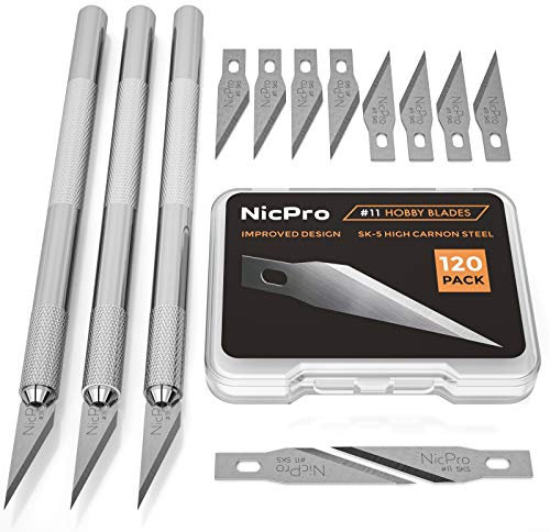 Nicpro 123 Stücke Precision Carving Craft Messer Set, 120 Stücke SK-5#11 Ersatzklingen Skalpell Schnitzmesser für Hobbymesser Bastelmesser DIY Art Work Cutting