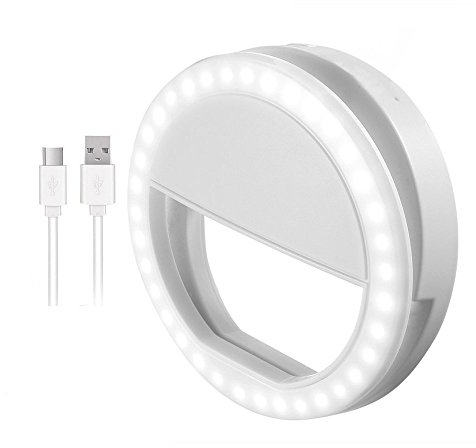 Anillo de luz Selfie, Luz de Relleno de 36 Leds Recargables, 3 Niveles de Brillo Ajustables Luz de Noche para Video en cámara para teléfonos portátiles iPhone, iPad, Samsung Galaxy y cámaras Web