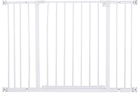 PawHut Barrière de sécurité Longueur réglable dim. 76-107l x 76H cm sans perçage métal Plastique Blanc