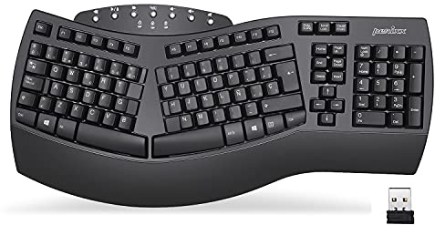 Perixx PERIBOARD-612 W Teclado Ergonómico Dividido, Inalámbrico 2.4GHz y Bluetooth, Compatible con Windows y macOS, Blanco, Disposición QWERTY Español con Ñ