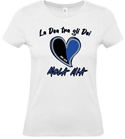 DND DI D'ANDOLFO CIRO T-Shirt Maglia da Donna Bianca o Nera La dea tra Gli dei Mola Mia per Tifosi Atalanta Calcio celebrativa Champions League 2019-2020 Stampata Direttamente su Tessuto (XS, Bianco)