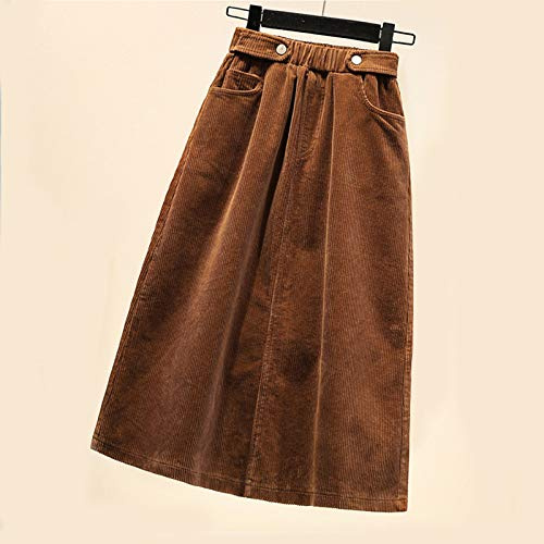 Jupe Pour Femme,Taille Haute Jupe En Velours Côtelé Poche Une Ligne Épaisse Chaude Lâche Grande Taille Jupe Mi-Longue Hiver Femmes Mode Décontractée Femme Pour Dames Fête Bureau Travail Porter
