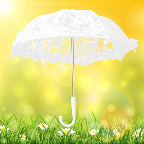 Stickerei Regenschirm, elegante Party Dekoration Spitze Regenschirm, J-Griff Regenschirm für Tanzball Maskeraden Hochzeit Brautgeschenk(51241 Bleaching)