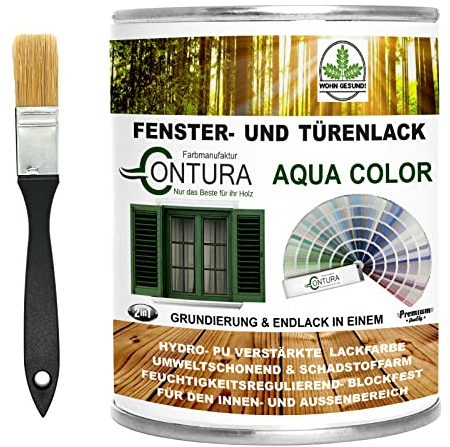 Farbmanufaktur CONTURA Nur das Beste für ihr Holz Fensterlack Türenlack 750ml nach RAL mit Pinsel Möbellack Innen und Außen Holzlack Metalllack (RAL 9016 Verkehrsweiß)