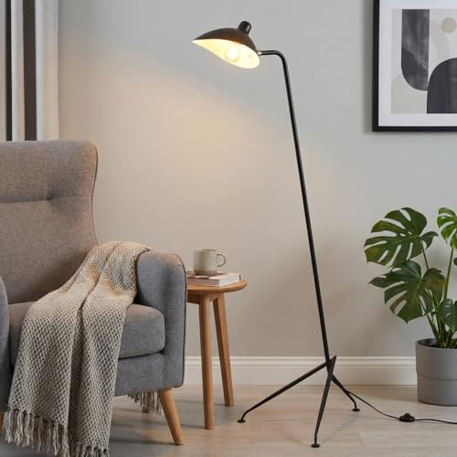 BARCELONA LED Lámpara de Pie Trípode Negra con Pantalla Grande Orientable Dorado, Estilo Industrial Vintage Moderno, E27, Lámpara de Suelo para Salón Comedor Dormitorio Oficina Decorativa