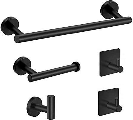 Cuarto de baño de Hardware Conjunto de níquel Cepillado 5 Piezas de Pared de Acero Inoxidable toallero de baño Toallero Titular de Papel higiénico Ganchos Accesorios de baño Set (Negro Mate)