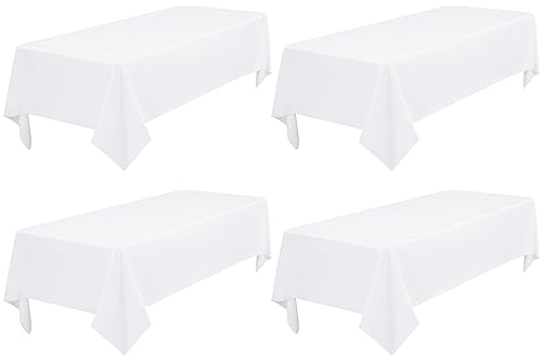 4 Pack White Polyester Tablecloth 60 x 102 inch Rectangle Table Cloth for 6 Feet Rectangle Tables,Stain and Wrinkle Resistant Washable Polyester Table Cover for Wedding Parties Banquet Kitchen
