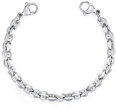 LinnaLove Stainless Steel Interchangeable Medical Alert ID Bracelet Chain for Men & Women, Hypoallergenic Replacement Chain (Tag NOT Included), Sizes 5/6/7 (Bean-6 in)