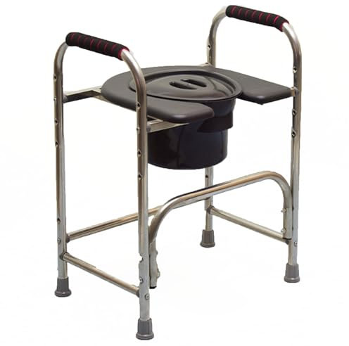 Silla WC Personas Mayores con Asiento Ajustable hasta 100 Kg, Silla con Inodoro Resistente, WC Portátil para Personas Mayores con Cubo, Silla Orinal Adulto