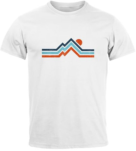 Neverless® Herren T-Shirt Berge Wandern Bergmotiv Aufdruck Printshirt Gebirge Outdoor Fashion Streetstyle weiß XXL