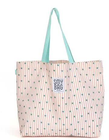 Ponette - Bolsa de Playa Mujer Beach Life – Bolso Playa familiar con Bolsillo Interior – Shopper Verano a Rayas – Bolsa Piscina, Viaje y Gimnasio – 60 x 40 x 19 cm – Marca Española