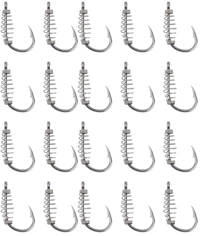 eMagTech 20 anzuelos de pesca de resorte, tamaño 10#, ganchos de acero de alto carbono con resorte de metal, ganchos de pesca giratorios adecuados para cebo eléctrico, trucha, carpa, color negro