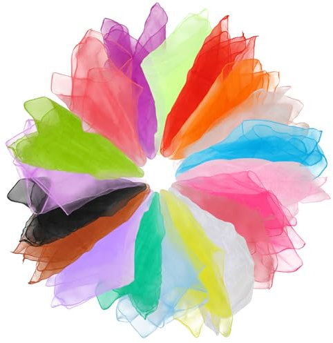 Hopton 20 Stück Jongliertücher, Chiffontücher für Tanzen, 60 x 60 cm Bunte Seidentücher, Bunte Tücher für Kindergarten Kindershow Sensorisches Jonglieren Tanzen