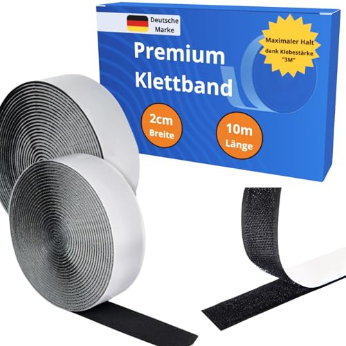 Klettband 10m x 2cm Extra Starke Haftung - Doppelseitig Selbstklebend individuell zuschneidbar Klettverschluss mit Klebefläche 3M für Innen und Außen