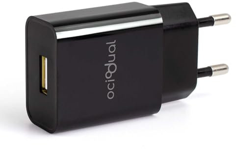OcioDual Cargador USB, Cargador Carga rapida, Carregador USB Charger, Cargadores Moviles Carga Rapida. Fast Charger, 1x Puerto, 2A, 10W, Tablets, Smartphones, Negro