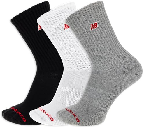 New Balance Men's and Women's Organic Cotton Crew Socks-3 Pairs-Arch Support Calcetines con Logo de Parche, Logotipo Negro Surtido, L Unisex Adulto