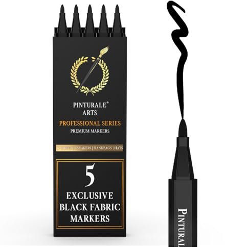 Pinturale Arts 5 Textilstift Schwarz | Textilstifte Waschmaschinenfest Schwarz Für Stoff, Textilien, Kleidung, Schuhe